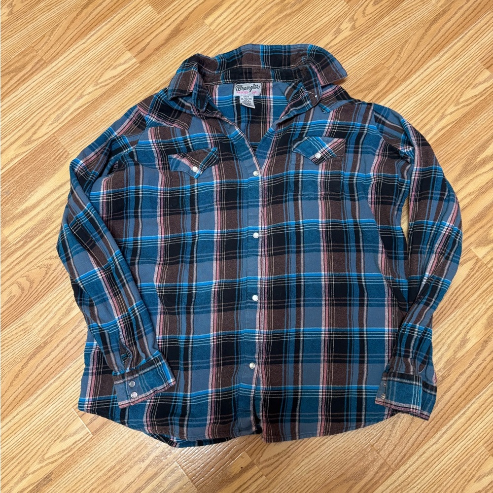 Vintage Wrangler Blue and Brown Plaid Shirt